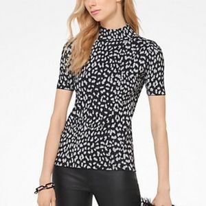 2/$18 Michael Kors Metallic Leopard Mock Neck Stretchy Top Shirt Animal Print S